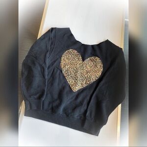 Black off the shoulder Sweatshirt with Leopard Heart Patch And Cutout Detail